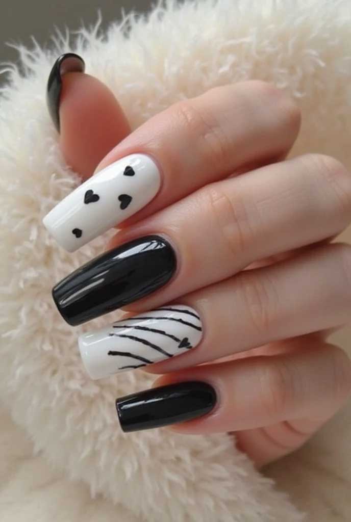 Elegant Black And White Nails